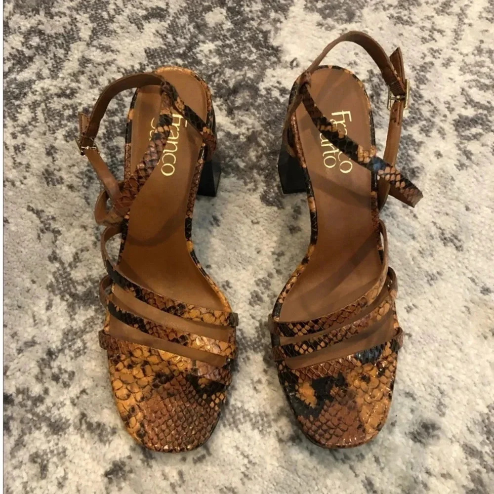 New FRANCO SARTO QITARA STRAPPY BLOCK HEEL sandal shoe brown snake print leather - Picture 4 of 14